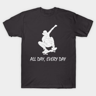 Skateboard All Day, Every Day distressed look graphic T-Shirt